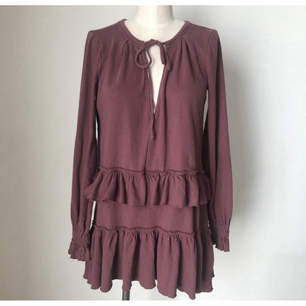 Free People Sz Sm Midsummer Night Long Sleeve Ruffle‎ Mini Dress Party RARE - Picture 3 of 9